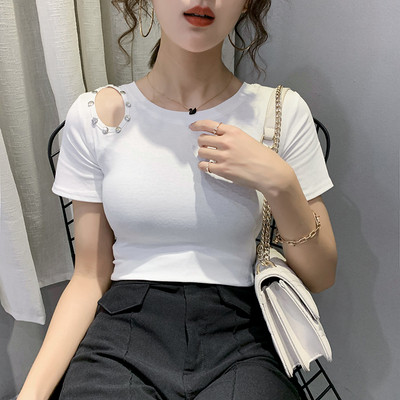 Naujo modelio moteriški marškinėliai apvalia iškirpte