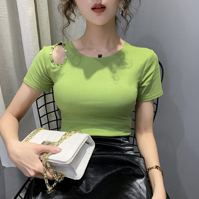 Naujo modelio moteriški marškinėliai apvalia iškirpte