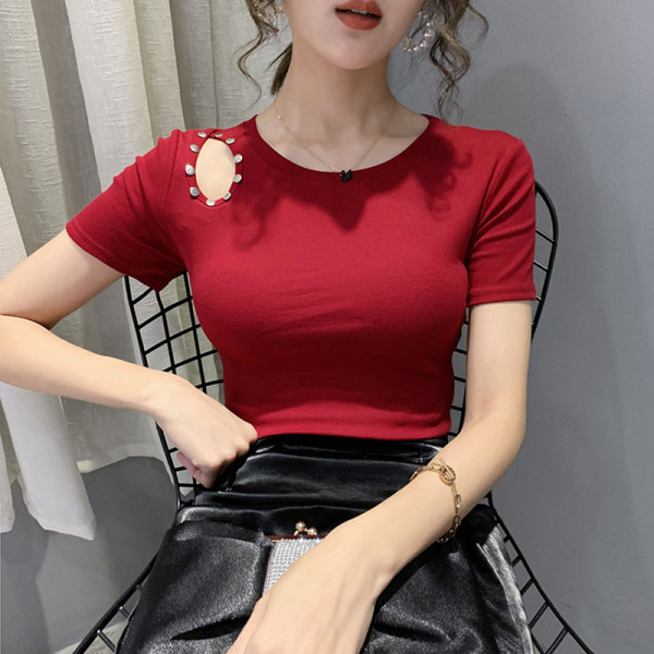 Naujo modelio moteriški marškinėliai apvalia iškirpte