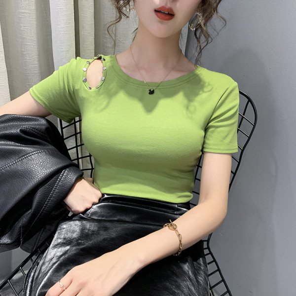 Naujo modelio moteriški marškinėliai apvalia iškirpte