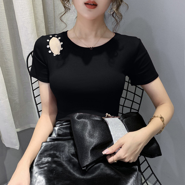 Naujo modelio moteriški marškinėliai apvalia iškirpte