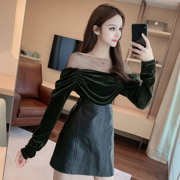 Retro moteriška aksominė palaidinė nuleistomis rankovėmis ir tinkliniais nėriniais