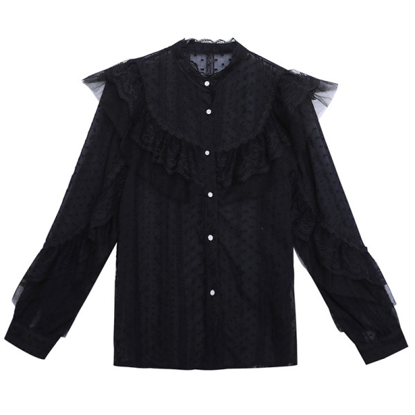 Naiste nööpide ja kõrge kraega pitssärk