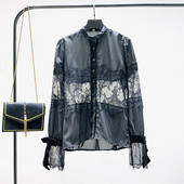 Modern női ing ovális nyakkivágással, hosszú ujjal és csipkével