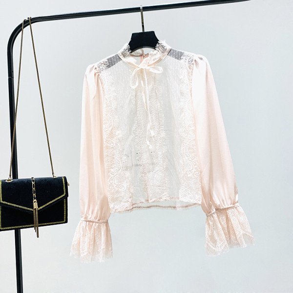 Нов модел дамска риза с лотос ръкави,връзки и ниска яка