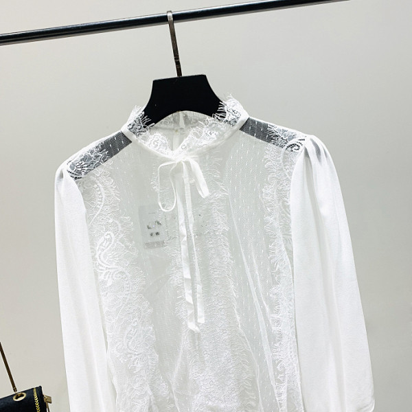 Нов модел дамска риза с лотос ръкави,връзки и ниска яка