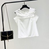 Модерна дамска блуза с овално деколте и изрязани части