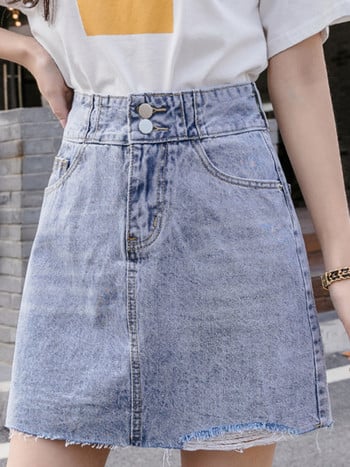 Γυναικεία casual short jeans φούστα με υψηλή μέση και τσέπες