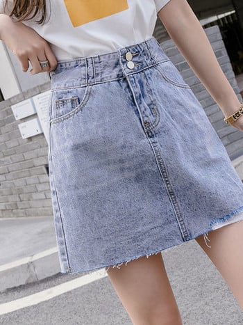 Γυναικεία casual short jeans φούστα με υψηλή μέση και τσέπες