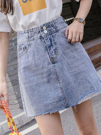 Γυναικεία casual short jeans φούστα με υψηλή μέση και τσέπες