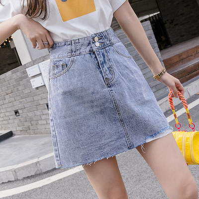 Γυναικεία casual short jeans φούστα με υψηλή μέση και τσέπες