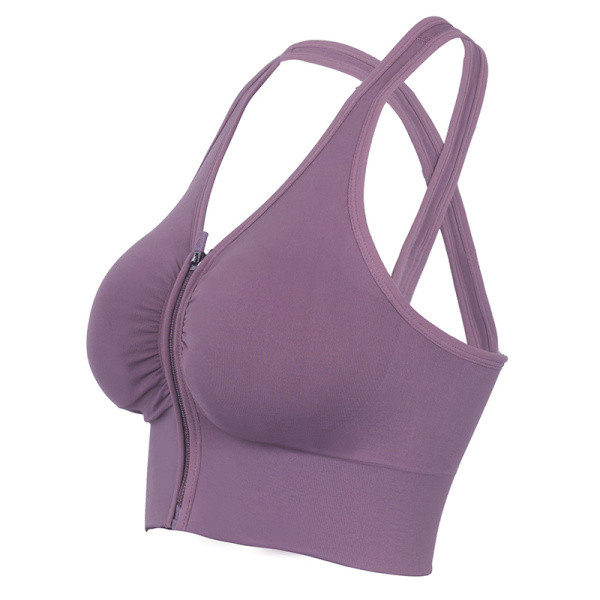 Moteriška sportinė krūtinė su kryžminiais dirželiais, pagalvėlėmis ir užtrauktuku