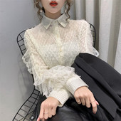 Moteriški laisvalaikio marškiniai su klasikine apykakle ir ilgomis rankovėmis