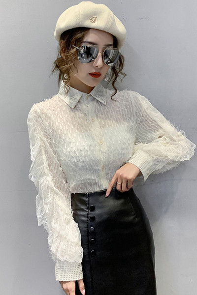 Moteriški laisvalaikio marškiniai su klasikine apykakle ir ilgomis rankovėmis