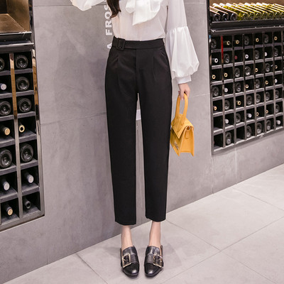 Stilīgas sieviešu bikses ar augstu vidukli un jostu - taisns modelis