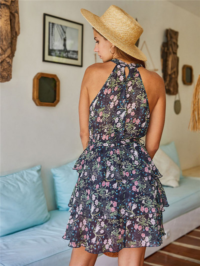 Модерна дамска рокля с флорални мотиви и колан