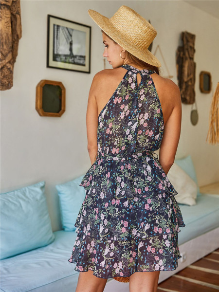 Модерна дамска рокля с флорални мотиви и колан