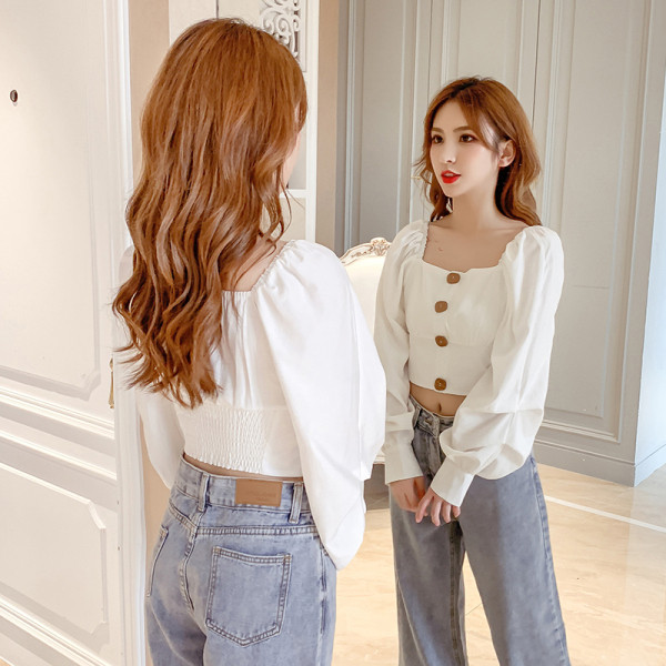 Cămașă scurtă casual de damă, cu nasturi și decolteu pătrat