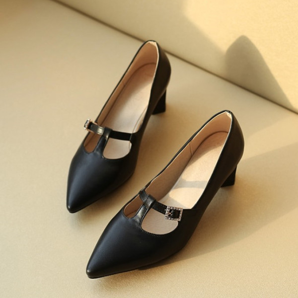 Pantofi de dama cu catarama si toc mic gros