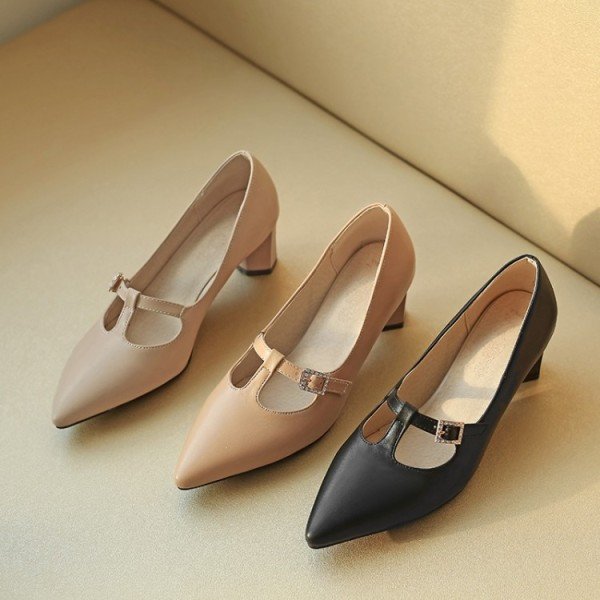 Pantofi de dama cu catarama si toc mic gros