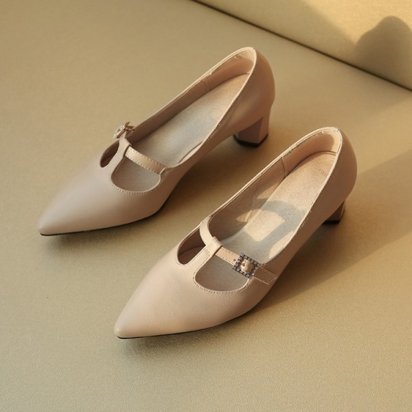 Pantofi de dama cu catarama si toc mic gros