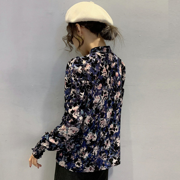 Sieviešu ikdienas šifona krekls ar pogām un ziedu rakstu