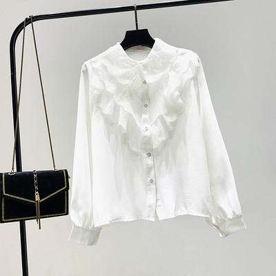 Naiste särk pitskrae, nööpide ja pikkade varrukatega