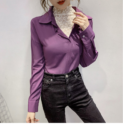 Sieviešu ikdienas krekls ar kabatu un klasisku apkakli