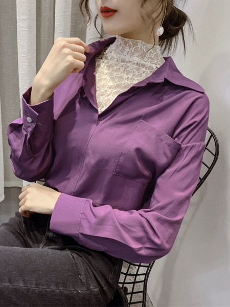 Sieviešu ikdienas krekls ar kabatu un klasisku apkakli