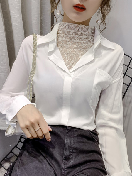 Sieviešu ikdienas krekls ar kabatu un klasisku apkakli