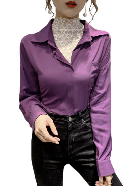 Sieviešu ikdienas krekls ar kabatu un klasisku apkakli