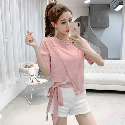 Ikdienas sieviešu T-krekls ar īsām piedurknēm un saitēm