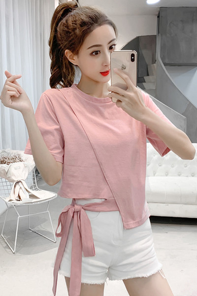 Ikdienas sieviešu T-krekls ar īsām piedurknēm un saitēm