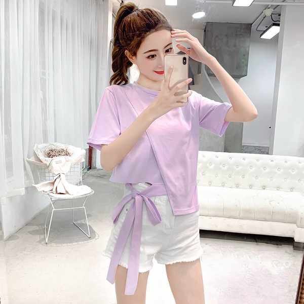 Ikdienas sieviešu T-krekls ar īsām piedurknēm un saitēm