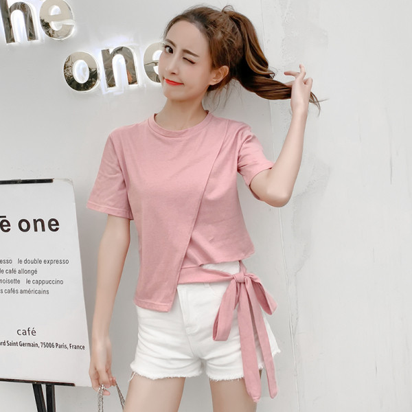 Ikdienas sieviešu T-krekls ar īsām piedurknēm un saitēm