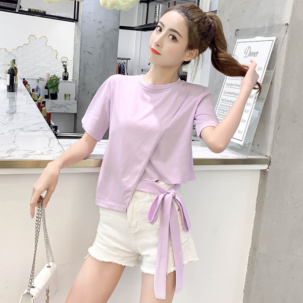 Ikdienas sieviešu T-krekls ar īsām piedurknēm un saitēm