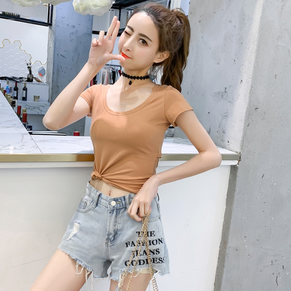 Модерна дамска тениска с връзки и къс ръкав