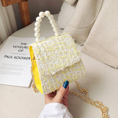 Stilīga sieviešu soma ar garu metāla rokturi un īsu rokturi ar pērlēm