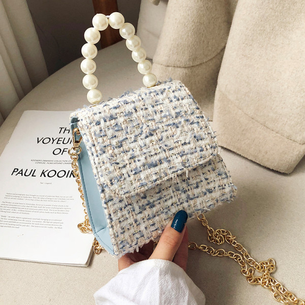 Stilīga sieviešu soma ar garu metāla rokturi un īsu rokturi ar pērlēm