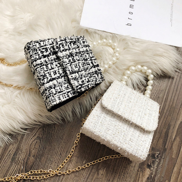 Stilīga sieviešu soma ar garu metāla rokturi un īsu rokturi ar pērlēm