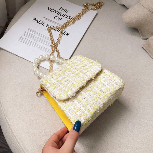 Stilīga sieviešu soma ar garu metāla rokturi un īsu rokturi ar pērlēm