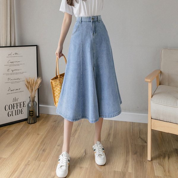 Дамска ежедневна дънкова пола разкроен модел с цепка