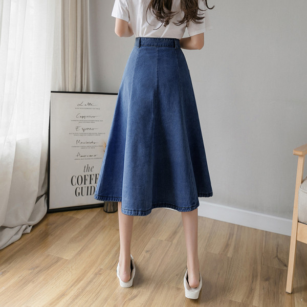 Дамска ежедневна дънкова пола разкроен модел с цепка