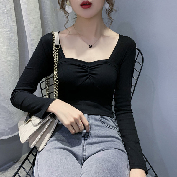 Bluză de damă modernă cu decolteu pătrat și mâneci lungi