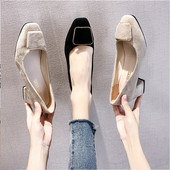 Sieviešu zamšādas kurpes ar biezu papēdi un sprādzi - divi modeļi