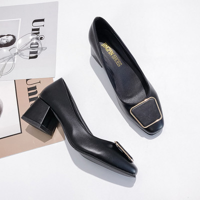 Sieviešu zamšādas kurpes ar biezu papēdi un sprādzi - divi modeļi