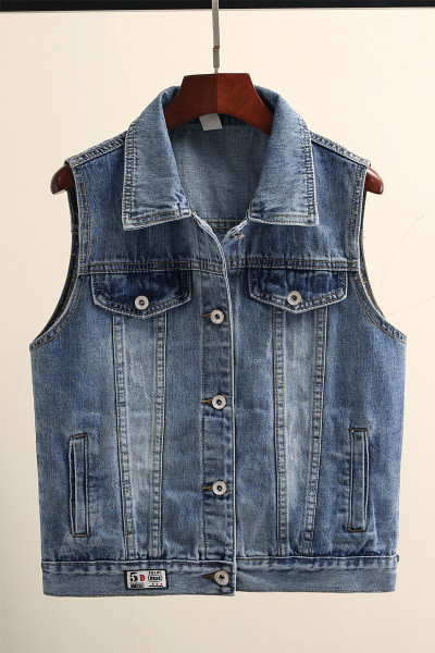 Vesta de dama moderna din denim cu nasturi si guler clasic