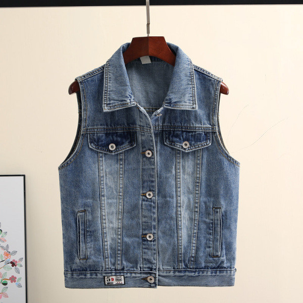 Vesta de dama moderna din denim cu nasturi si guler clasic