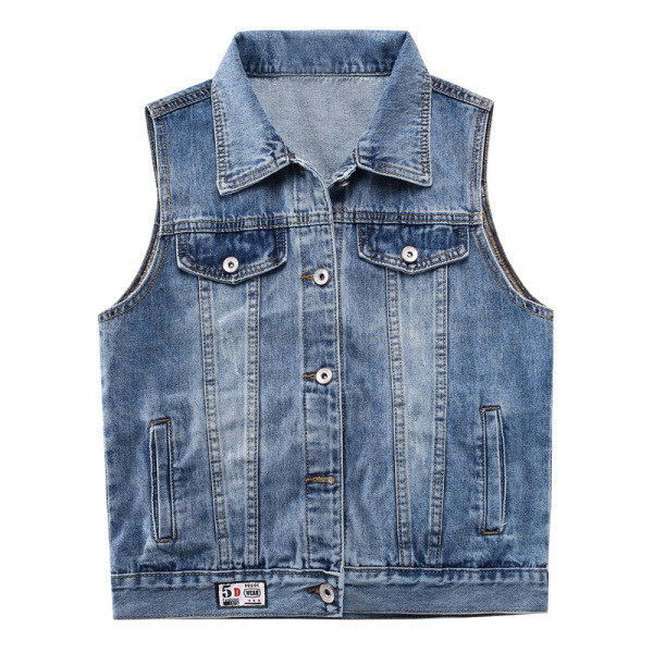 Vesta de dama moderna din denim cu nasturi si guler clasic