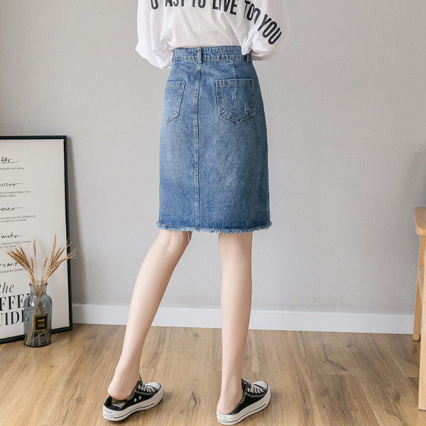 Sieviešu ikdienas džinsa svārki ar augstu vidukli un saplēstiem motīviem